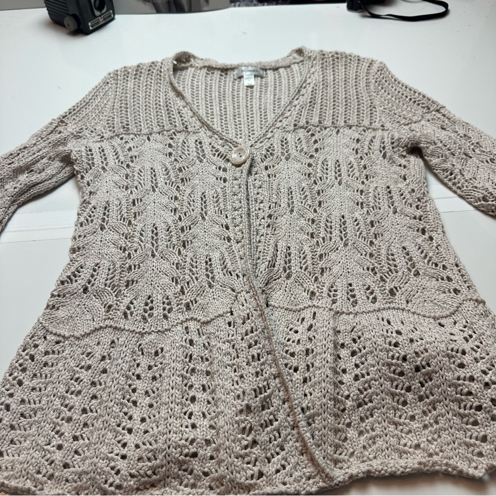 Vintage 2000s dressbarn Crochet Knit Cardigan | Cotton Boho Cottagecore Layering - Picture 3 of 11